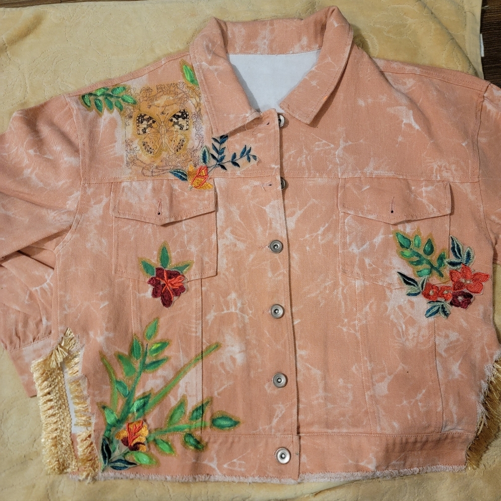 Pink Floral Embroidered Jacket